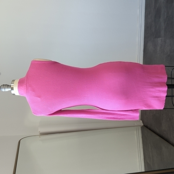 NEW Asos One Sleeve Mock Neck Ribbed Knit Dress Pink 8 chic fall spring street - Picture 3 of 7